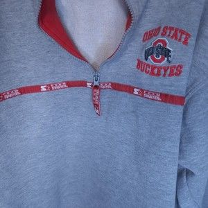 Vintage Ohio State Buckeyes Starter Gray Red White 1/4 Zip Pullover XL Football